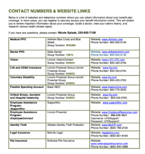 Contact Numbers and Websites